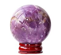 DECORN Natural Purple Lepidolite Crystal Sphere with Stand - Healing Quartz Gemstone Ball Sculpture Figurine for Crystal Healing, Divination, Chakra Grounding, Home Decoration,45mm
