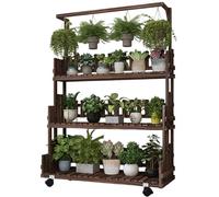 DECORN Rolling Plant Stand Indoor Outdoor Hanging Planter Shelf Wood Flower Pot Stands for Multiple Plants Corner Holder for Room Balcony Garden Patio Living Room,Walnut,3 Tiers