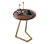 DECORN Side Table C Shaped, Round Sofa End Table, Coffee Snack Table Bedside Table for Small Space, Living Room, Bedroom, Wood Look Accent Furniture with Metal Frame,Walnut+Gold-40x40x60cm