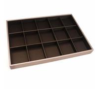 DECORN Stackable Jewelry Organizer Trays for Drawer, Fax Leather Valet Tray for Necklaces, Watches & Earrings, Jewelry Storage Tray & Display Case, Coffee color,15 Grids Tray