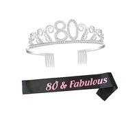DECORNIJIA 1 Set Birthday Crown Set with Rhinestone Tiara Hair Comb Printed Sash Elegant Party Decoration for Birthday Queen for Celebrations and Etiquette Events