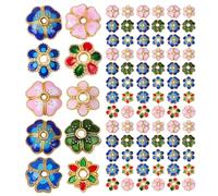 DECORNIJIA 100pcs Colorful Cloisonne Enamel Flower Bead Caps Filigree Floral Spacer Beads for DIY Jewelry Making Vintage Plated End Charms for Necklace Bracelet Earring Craft Supplies
