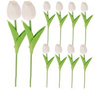 DECORNIJIA 10pcs Artificial Tulip Flowers White PU Faux Tulips Home Decoration for Living Bedroom Wedding Vase Bouquet Craft Making