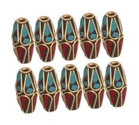 DECORNIJIA 10pcs Nepal Copper Spacer Beads Vintage Tibetan DIY Jewelry Making Supplies for Bracelets Necklaces Ethnic Artisan Crafting Beads with Buddhist Charm Design