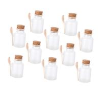DECORNIJIA 10pcs Transparent Matte Cosmetic Storage Jars with Cork Stoppers and Spoons Refillable Sealed Bottles for Portable Containers for Home Organization and Travel