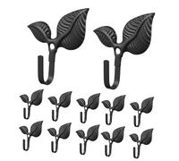DECORNIJIA 12pcs Cast Iron Leaf Wall Hooks Black Coated Rustic Decorative Metal Hooks for Hanging Coats Towels Bags Keys Retro for Bathroom and Entryway