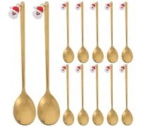 DECORNIJIA 12pcs Gold Stainless Steel Christmas Coffee Spoons Set with Santa Claus Charms, Xmas Themed Decorative Stirring and Ice Cream Spoons for Household Use