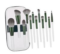 DECORNIJIA 12pcs Green Glass Makeup Brush Set Soft Synthetic Eyebrow and Foundation Brushes Cosmetic Kit Pouch for Travel and Professional Use