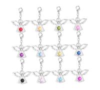 DECORNIJIA 12pcs Heart Guardian Angel Wing Pendants with Lobster Clasp, Mixed 12 Colors DIY Jewelry Making Charms for Wedding Party
