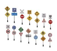DECORNIJIA 14Pcs Mini Traffic Signs Set for Sand Table, Micro Landscape Simulation Roadblocks and School Teaching Aids, Miniature DIY Traffic Indicators for Model Building and Scenic