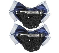 DECORNIJIA 2 pcs Blue Hair Net Bow Barrette Clips for Women Elegant Bun Covers Hair Accessories for Nurses Hotel Staff Waitresses and Daily Use Simple and Delicate Design