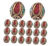 DECORNIJIA 20pcs Nepal Brass Handmade Turquoise Beads for DIY Pendant Jewelry Craft Loose Tibetan Style Square Flat Beads for Bracelet and Key Ring Making Buddhist Craft Supplies