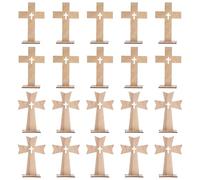 DECORNIJIA 20pcs Wooden Cross Ornaments Set, Cross-Shaped Standing Decorations for Home and Holiday Decor, Natural Wood Holy Cross Adornments for Living Room and Party Display