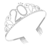 DECORNIJIA 20th Birthday Rhinestone Tiara Crown Silver Number Headpiece for Women Birthday Party Accessories