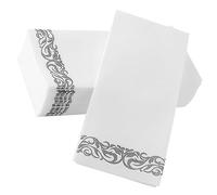 DECORNIJIA 25Pcs Disposable Foldable Napkins Silver Patterned Hotel Table Napkins for Parties Banquets Home Use Soft Absorbent Tearable Household Serviettes