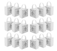 DECORNIJIA 25Pcs White Mini Bags with Hollow Cross Design - Religious Candy Boxes for Baptism, First Communion, Christening Favors and Pastor Appreciation, Portable Party Packaging