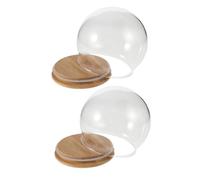 DECORNIJIA 2pcs 12cm Glass Dome Display Covers with Bamboo Wood Bases, Flower Dome Bell Jars for Eternal Flower Preservation, Dustproof Display Stands for Home Décor and Collectibles