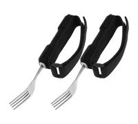 DECORNIJIA 2Pcs Adaptive Elderly Eating Utensils with Universal Cuff Holder, Disabled Eating Aid Forks with Grip Straps for Tremor Assistance and Independent Feeding