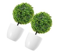 DECORNIJIA 2pcs Artificial Plastic Flower Balls Decorative Simulated Plant Bonsai for Home Office Table Decoration Green