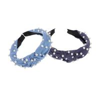 DECORNIJIA 2pcs Beaded Knotted Headbands for Women Wide Fabric Hairbands Denim Accessories Stylish Hair Band for Comfortable Fit Decorative Hair Accessories