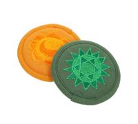 DECORNIJIA 2pcs Buddha Sound Bowl Mats Small Embroidered Cushions for Meditation Yoga Studio Decor Unique Rounded Pads in Green and Orange Lightweight for Religious Sound Bowls