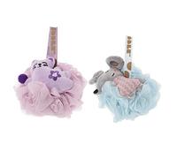 DECORNIJIA 2pcs Cute Cartoon Bath Shower Loofah Sponge Exfoliating Body Scrubber Mesh Balls for Gentle Skin Cleaning Bath Accessories for Adults