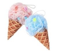 DECORNIJIA 2pcs Cute Ice Cream Shaped Shower Loofah for Gentle Bathroom Bath Puff with Rich Bubbles Portable Body Scrubber for Skin and Pore Cleaning Blue and Pink