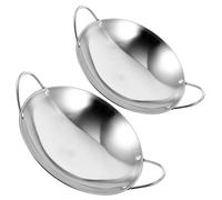 DECORNIJIA 2pcs Double Handle Stainless Steel Wok Thickened Kitchen Cooking Pots for Home and Restaurant Heat Resistant Small Woks with Rapid Heating Suitable for Seafood and Hot Pot Cooking