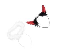 DECORNIJIA 2pcs Halloween Devil Horn and White Angel Headband Elastic Lightweight Cosplay Hairband for Womens Costume Party Comfortable Fit for Halloween Masquerade and Dance Events