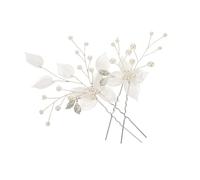 DECORNIJIA 2pcs Handcrafted Pearl Leaf Wedding Hairpins U-shape Bridal Hair Forks Lightweight Floral Hair Accessories for Women Bridesmaids Comfortable All-day Wear