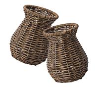 DECORNIJIA 2pcs Handwoven Plastic Vase Imitation Rattan Decorative Flower Holder for Fresh Dried Arrangements Compact Rustic Tabletop Decoration for Modern and Country Homes