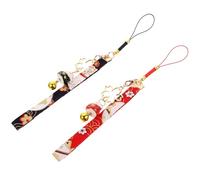 DECORNIJIA 2pcs Japanese Style Ceramic Fortune Cat Phone Hanging Straps Bells Black and Red Phone Charm Lanyards for Cellphone Decoration
