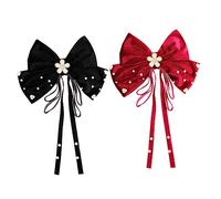 DECORNIJIA 2pcs Large Bow Hair Clips for Women Pearl Embellished Alligator Barrettes Non Slip Fabric Hairpins in Wine Hair Decoration Accessories