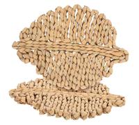 DECORNIJIA 2pcs Natural Bulrush Heat Insulation Cup Mats Leaf Design Woven Coasters for Dining Table Protection Non-slip Heat Resistant Placemats for Kitchen Home Use