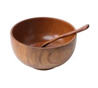 DECORNIJIA 2pcs Natural Wood Rice Bowl and Spoon Set Crack Resistant Lightweight Wooden Serving Bowls for Fruit Salad Vegetable Dishes and Rice Food Container for Home and Restaurant Use
