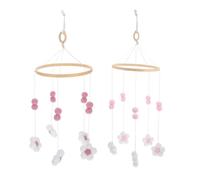 DECORNIJIA 2pcs Nordic Handmade Wooden Mobile with Pink and Pom Pom Flowers Sensory Crib Decoration for Nursery and Hanging Wind Chime for Development and Cozy Atmosphere