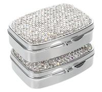 DECORNIJIA 2pcs Portable Small Medicine Case with Rhinestone Decoration Compact Square Pill Organizer with Compartments for Travel Daily Use Pocket Storage Lightweight and Space-Saving
