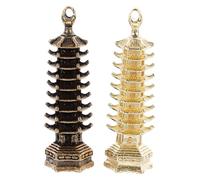 DECORNIJIA 2pcs Retro Brass Tower Keyring Charms Pendants Gold and Copper Color Nine-layer Pagoda Ornaments for Keychain Decoration and Craft Collectors