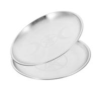 DECORNIJIA 2pcs Silver Pentagram Offering Bowl Iron Jewelry Dish Tray with Mystical Shamanic Design High Gloss Metal Plate for Candles Trinkets Gemstones Display Decorative Ritual Use
