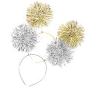 DECORNIJIA 2pcs Sparkling Pom Pom Headbands Shiny Tinsel Hair Accessories for Women Birthday Party and Costume Use Silver Gold Glitter Headbands for Spring and Festive Occasions