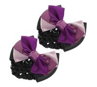DECORNIJIA 2pcs Three-layer Purple Bow Hair Bun Net for Women, Elastic Spring Clip Hair Accessory Suitable for Nurses, Bank Clerks and Ballet Dancers