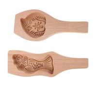 DECORNIJIA 2pcs Traditional Mooncake Mold with Wooden Handle Hand-Carved Carp and Peach Patterns Precision Mid-Autumn Festival Baking Tool for Mooncake Cookie and Pastry Making