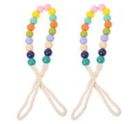 DECORNIJIA 2pcs Wood Beaded Curtain Tiebacks Decorative Drapery Holders with Woven Rope Easy Install Curtain Accessories for Living Bedroom Window Drapes
