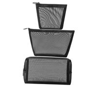DECORNIJIA 3 Pcs Black Mesh Toiletry Bags with Smooth Zipper Hanging Loop Travel Organizer Pouches for Cosmetics Stationery Coin Purse and Makeup Storage