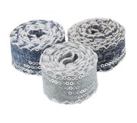 DECORNIJIA 3 Rolls Sequin Edge Ribbon Trim Flat Sequin Strip for Sewing DIY Clothing Dress Headband Embellishment in Light Grey Blue Medium Blue