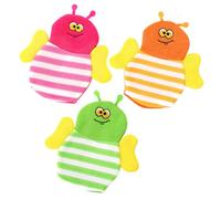 DECORNIJIA 3Pcs Cartoon Bath Mitts for Soft Exfoliating Washcloth Gloves with Animal Design Gentle Skin Cleansing and Bubble for Newborns and Green Yellow Red