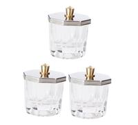DECORNIJIA 3Pcs Crystal Glass Nail Acrylic Powder Bowls with Stainless Steel Lids Wide-mouth Refillable Containers for Manicure Art Clear Glass Cups for Mixing and Storage