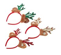 DECORNIJIA 3pcs Deer Antlers Headband Christmas Hair Hoop in Red Green Gold Reusable Reindeer Headband Costume for Women Adults Festive Holiday Photoshoot Party Dress-up Accessory