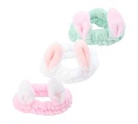 DECORNIJIA 3pcs Plush Bowknot Headbands for Women Soft Elastic Rabbit Ear Hair Bands for Spa Face Washing Makeup Yoga Sports Comfortable Fabric Hair Accessories Blue White Pink