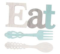 DECORNIJIA 3pcs Rustic Wooden Kitchen Wall Decor Eat Letter with Spoon and Fork Signs Wood Material Kitchen Decorations for Dining Restaurant Home Natural Touch Accessories